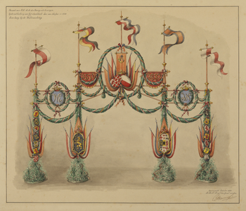 32824 Afbeelding van de ereboog bij de Willemsbrug te Utrecht ter gelegenheid van het bezoek van koning Willem III en ...